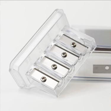 Imagem de 1 apontador de lápis transparente com 4 furos, carpinteiro de ponta longa, apontador de lápis de plástico para esboçar