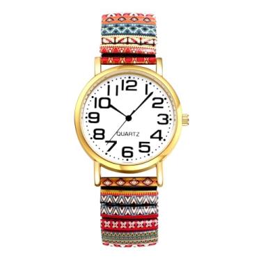 Imagem de OIDEA Relógios femininos com pulseira elástica: Relógio de pulso feminino casual com mostrador grande de flor boêmia, fácil leitor, analógico, quartzo, elástico, relógio de pulso feminino, Colorido, A