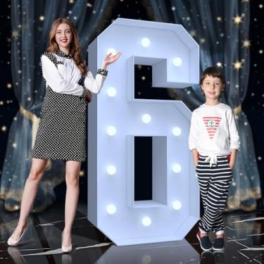 Imagem de Tenda para letreiro de 1,8 m - Números grandes iluminados com LED branco frio, letreiro de placa de espuma fácil de montar com suporte traseiro para aniversário, casamento, decoração de festa