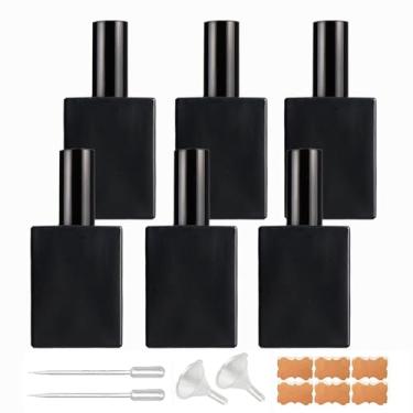 Imagem de BEGIKET Pacote com 6 frascos de spray de perfume de vidro quadrado preto, 50 ml, frascos de spray atomizador de névoa fina recarregáveis, para perfume, óleo essencial e líquido (preto fosco, 50 ml)