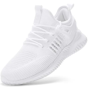 Imagem de SDolphin Tênis de caminhada masculino – Tênis de corrida de espuma viscoelástica sem cadarço para treino atlético, academia, corrida, leve, respirável, casual, Branco, 44
