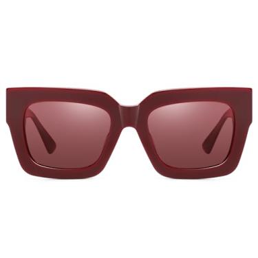 Imagem de DUCO Óculos de sol quadrados modernos para mulheres, óculos de sol polarizados, proteção UV400, armação de acetato DC2380, Armação vermelha escura, lente vermelha, common
