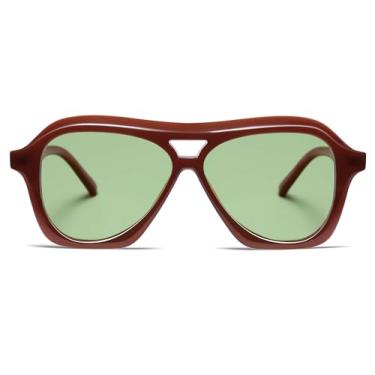 Imagem de VANLINKER Óculos de sol aviador quadrados retrô anos 70 feminino masculino moderno polarizado vintage VL9768, Armação marrom avermelhada C8/Lente verde claro, Medium