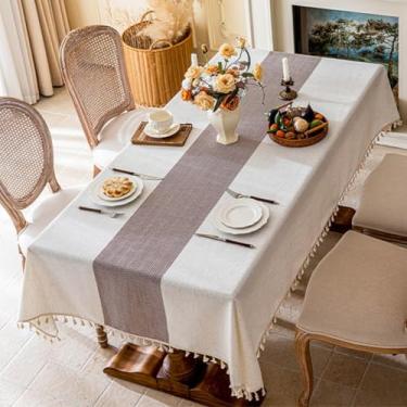 Imagem de KAIJIE Toalha de mesa de jantar minimalista moderna com estampa listrada, imitação de algodão e linho, toalha de mesa de chá para decoração de festa, piquenique, jantar, 140 x 140 cm, cor D-café