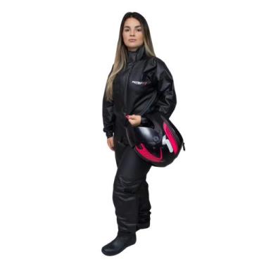 Imagem de Conjunto Capa de Chuva de PVC Combate Gola Feminino na cor Preta G Pio