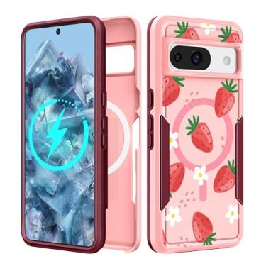 Imagem de LISEVO Capa para Google Pixel 8A de 6,1 polegadas - Compatível com MagSafe Women Girls Cute Magnetic Protective Cover Girly Kawaii Strawberry Heavy Duty Design à prova de choque para capas de telefone