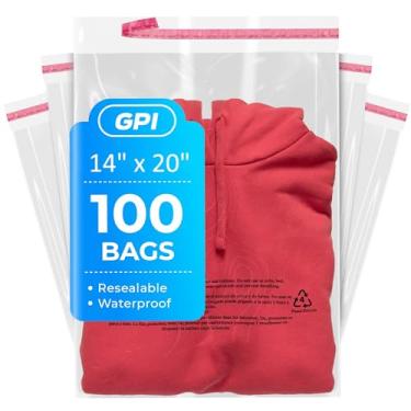 Imagem de Sacos de poliéster resseláveis autoseláveis de 35,5 cm x 50,8 cm - Caixa com 100, sacos plásticos recicláveis com aviso de sufoação e fita adesiva para embalagem e envio de roupas, camisas e mais