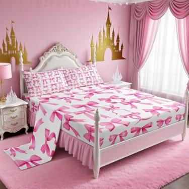 Imagem de Jogo de cama Queen com gravata borboleta, princesa sonhadora, decoração de quarto de meninos e meninas, lençol rosa e branco (com elástico + 2 fronhas)