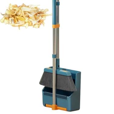 Imagem de Conjunto de vassoura e pá de lixo - Bandejas de pó de pé com combinação de vassoura rotativa de 180 graus - Combinação de leve para quarto, jardim, cozinha, garagem, sala de jantar