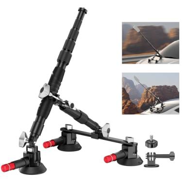 Imagem de EMART Suporte para carro com ventosa tripla, kit de montagem de câmera com haste de extensão telescópica/adaptador de câmera de ação compatível com Gopro/Instal 360/DJI OSMO/AKASO