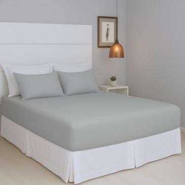 Imagem de Jogo de Lençol Cama Casal Pérola Liso 3 Peças COZZILAR Cinza 100% Algodão com Elástico e Toque Macio (Cinza)