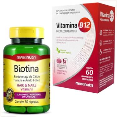 Imagem de Kit Fortalece Cabelos e Unhas — Biotina 60 cáps + Vitamina B12 Metilcobalamina Mastigável 60 cp — Mais força para fortalecer fios frágeis e unhas quebradiças