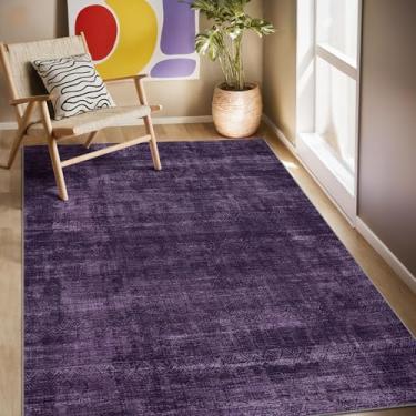 Imagem de Kokia Tapete abstrato para sala de estar, 12 x 18 cm, lavável, para quarto, sala de estar, sob a mesa de jantar, macio, antiderrapante, resistente a manchas, tapete roxo, Oslo Dusty