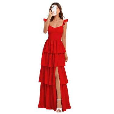 Imagem de Vestido de dama de honra, Dessiny, vermelho, babados, alças espaguete