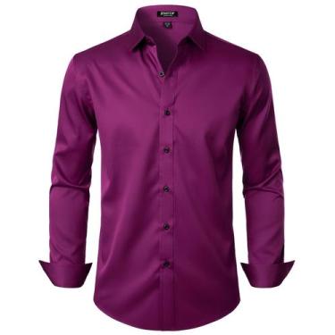 Imagem de Camisa social JEMITOP Wrinkle Free Stretch Wine Red para homens S