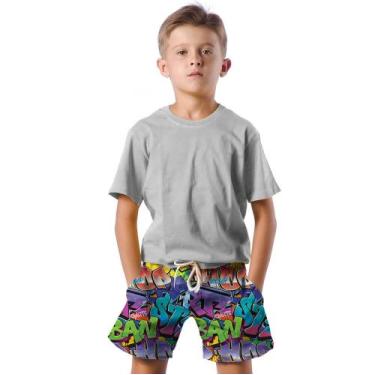 Imagem de Shorts Infantil Bermuda Calção Praia Verão Grafite Arte Street Rua 61 