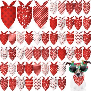 Imagem de Bandanas de Natal para cães Abbylike 50 unidades vermelhas/brancas par