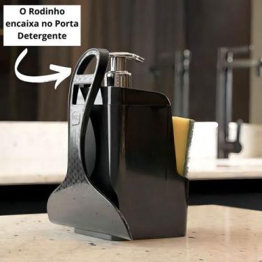 Imagem de Kit 2 Peças P/ Pia Cozinha Com Porta Detergente E Rodinho Uz Preto