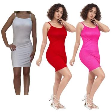 Imagem de KIT C/3 Vestidos Alcinha Canelado - Emporio J, Branco, Vermelho, Pink,
