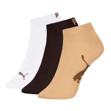 Imagem de Meia Puma Sapatilha Masculina 4520.001 C/3, Branco, Café, Bege, 39-43