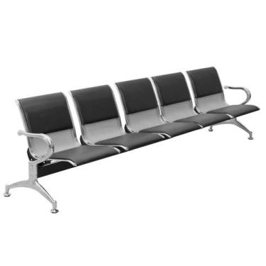 Imagem de Cadeira Longarina 5 Lugares Prata com Almofada - Nagano