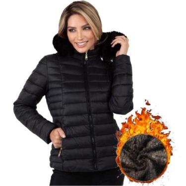 Imagem de Jaqueta Feminina Forrada Pelinhos no Capuz moda outono inverno - BELLA