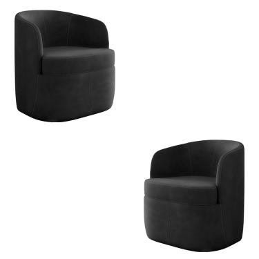 Imagem de Kit 2 Poltronas Decorativas Design Moderno Bel Sala de Estar Base Giratória Veludo Cinza Escuro G33 - Gran Belo