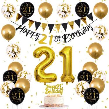 Imagem de Decorações de aniversário Jobkoo 21st Black Gold for Him Her