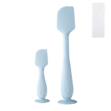 Imagem de 2un Espátulas para Creme de Fraldas Bebé com Estojo, 2 Tamanhos Aplicador Pasta Silicone Macio e Flexível Espátula para Creme Assaduras de Bebé Escova o Rabinho Recém-Nascidos(Azul)