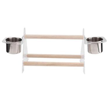 Imagem de Acouto Suporte Multifuncional Durável para Pássaros, Papagaios e Pássaros Pequenos - Construção Ecológica de Madeira e Plástico Com Copos Alimentadores e Fácil Instalação - Exercício e Tempo Ideais