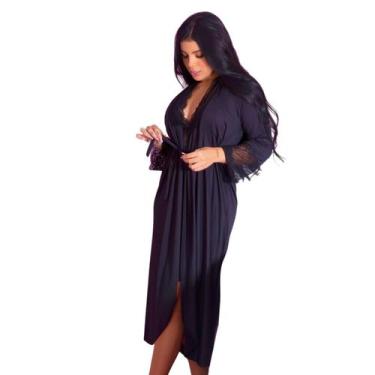 Imagem de Robe Roupão Longo Feminino Romantic com Renda Elegante e Confortável I