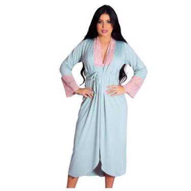 Imagem de Robe Roupão Longo Feminino Romantic com Renda Elegante e Confortável I