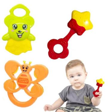 Imagem de Kit Chocalho Mordedor Bebê Brinquedo Sensorial Infantil - Toy King, Ki