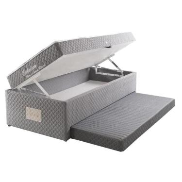 Imagem de Cama Box Baú Solteiro Conjugada, Molas Bonnel Herval Evolution, 63x88x188 cm, com Colchão Auxiliar