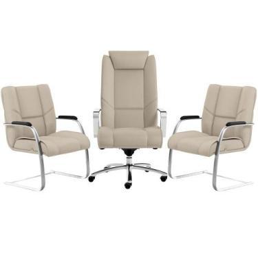 Imagem de Kit Cadeira Presidente Com 2 Cadeiras Fixas Areia - LYAM DECOR
