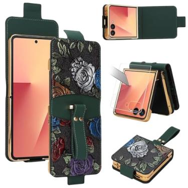 Imagem de AJDJTEN Capa de pulseira para Samsung Galaxy Z Flip 7, alça de dedo, protetor de tela, alça de mão, proteção de dobradiça, capa de telefone à prova de choque de couro PU com padrão rosa fofo para