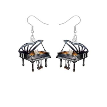 Imagem de Brincos de acrílico engraçados com pingente de piano preto presentes de agradecimento para professores para mulheres, músicos, amantes de música, tema de guitarra, cassete, fita, design de roupa