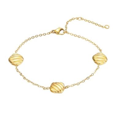 Imagem de Pulseira de trevo de ouro para mulheres - Pulseira feminina banhada a ouro 14K com quatro folhas da sorte - Pulseira de corrente de elos fofos não manchada de aço inoxidável - Pulseira com pingente de