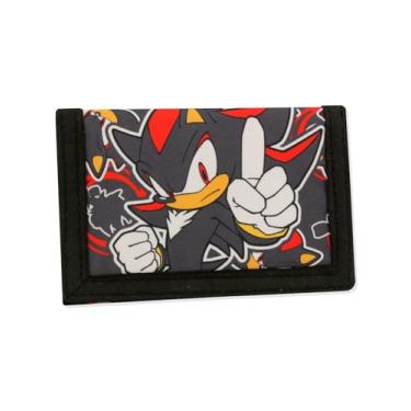 Imagem de Sonic The Hedgehog Carteira infantil com sombra – Impressão de personagem com três dobras com porta-cartões e zíper – Acessório de bolsa de moedas legal para meninos presente para fãs