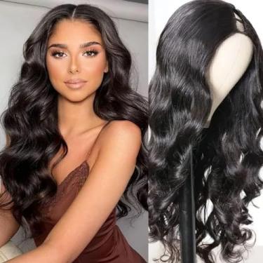 Imagem de Emistar Peruca Wavy V Part Wear And Go Glueless Upgrade U Part Wig Body Wave Cabelo Sintético Preto Natural Macio Como Cabelo Humano Meia Perucas Para Mulheres Negras Densidade 180% (Preto Natural, 50