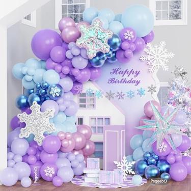 Imagem de Frozen Birthday Party Decorations, Purple Blue Balloons with Iridescent Snowflake Balloons Snowflake Banner for Princess Snow Winter Wonderland Decorations Ice Snow Baby Shower Birthday Party Favors