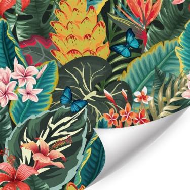 Imagem de HLNIUC Papel de parede tropical descasque e cole 43 cm x 38 cm, mural de parede de palmeira boêmio, papel de contato verde autoadesivo, folhas de bananeira, papel de parede colorido brilhante, papel