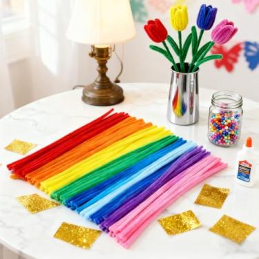 Imagem de 100 limpadores de cachimbo multicoloridos, hastes de chenille, limpadores de cachimbo para artesanato, decorações criativas de festa de embrulho de presente