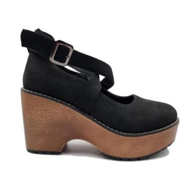 Imagem de Plataforma de sapatos de camurça preta com salto alto de 9 cm - Lightb