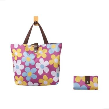 Imagem de Ecobag Dobrável com Zíper Bolsa de Compras Reutilizável para Feira Supermercado e Praia 45,5x32x12 cm Tecido Oxford (Floral Roxo)