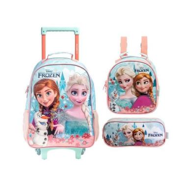 Imagem de Kit Mochila Rodinha Escolar Frozen Lancheira Estojo 2026 Frozen Azulce
