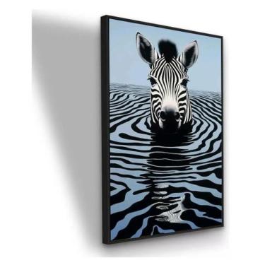 Imagem de Quadro Zebra Fluido Preto E Branco 90x60 Cm Com Moldura Moldura Preta 