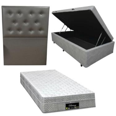 Imagem de Cama Box Baú Blindada com RivIera Molas Ensacadas 25cm de altura + Cabeceira Botonê (CORINO CINZA, Solteiro)
