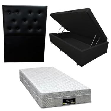 Imagem de Cama Box Baú Blindada com RivIera Molas Ensacadas 25cm de altura + Cabeceira Botonê (CORINO PRETO, Solteiro)