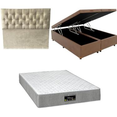 Imagem de Cama Box Baú Bipartida Blindada com Colchão RivIera Molas Ensacadas 25cm + Cabeceira Botonê (CORINO MARROM, Queen)